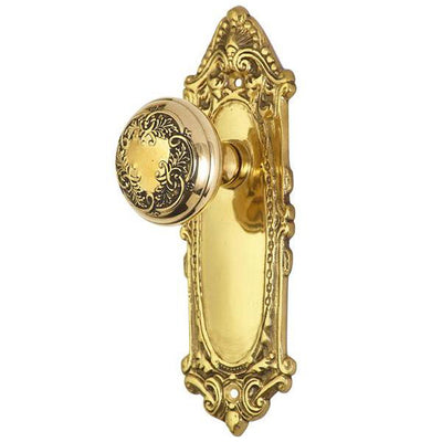 Ornate Victorian Long Backplate Door Set with Floral Leaf Door Knobs (Several Finishes Available)