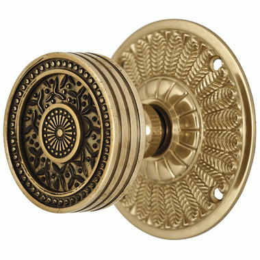 Antique Hardware Feather Rosette Door Set with Rice Pattern Door Knobs (Several Finishes Available) Inside Door Knobs