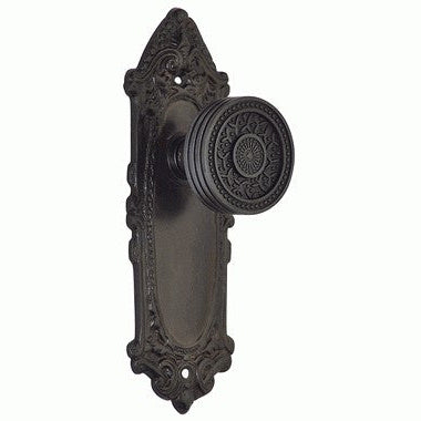 Ornate Victorian Long Backplate Door Set with Rice Pattern Door Knobs (Several Finishes Available)