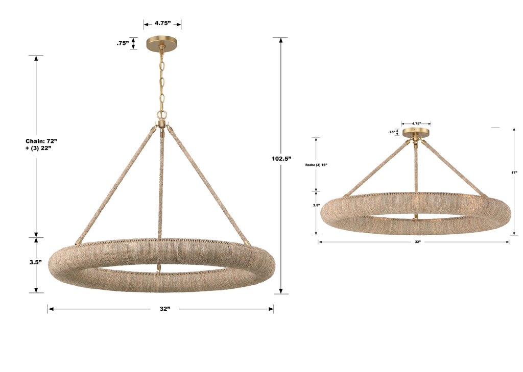 ##Antique Hardware## Oakley Integrated LED Soft Gold Chandelier