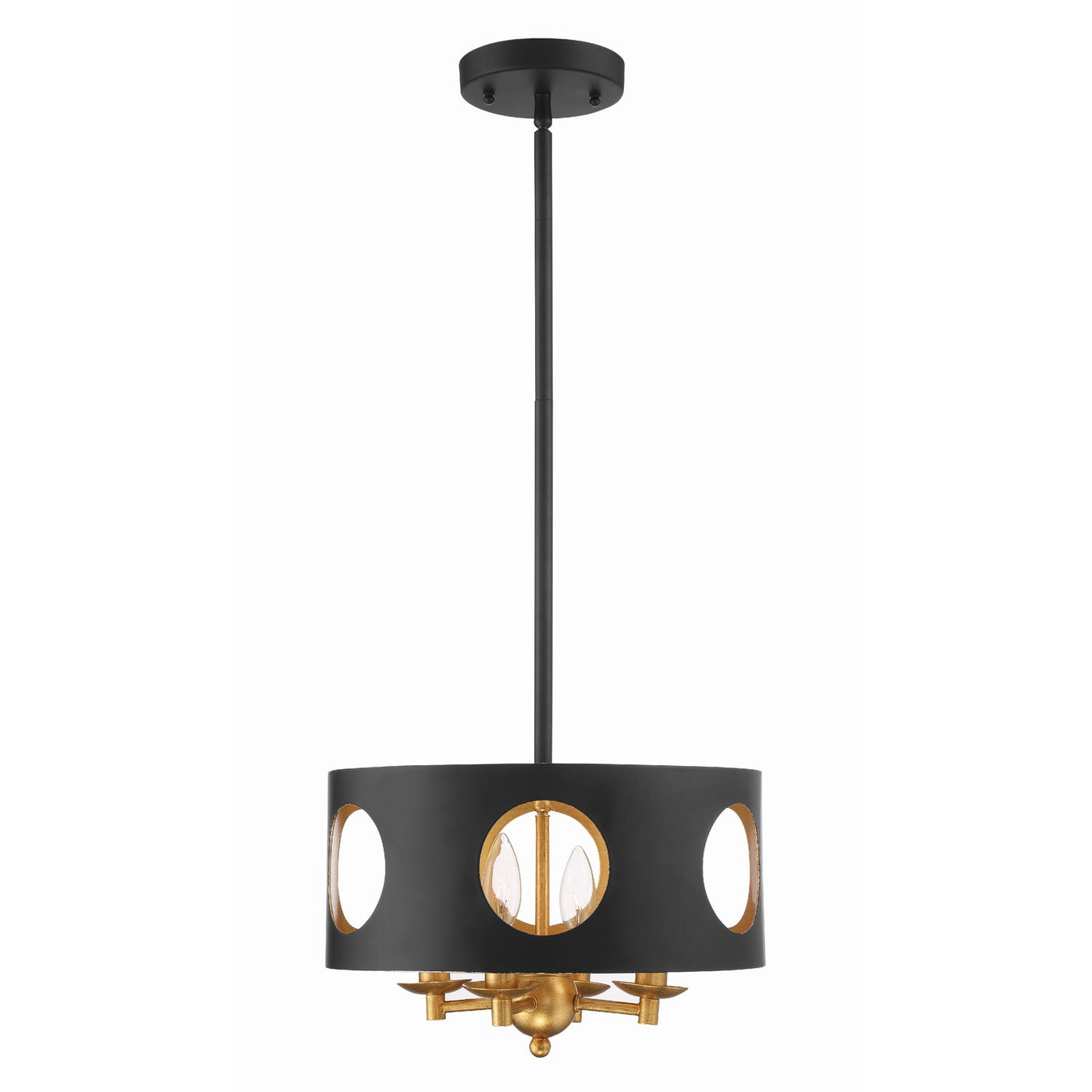 ##Antique Hardware## Odelle 4 Light Black + Antique Gold Mini Chandelier