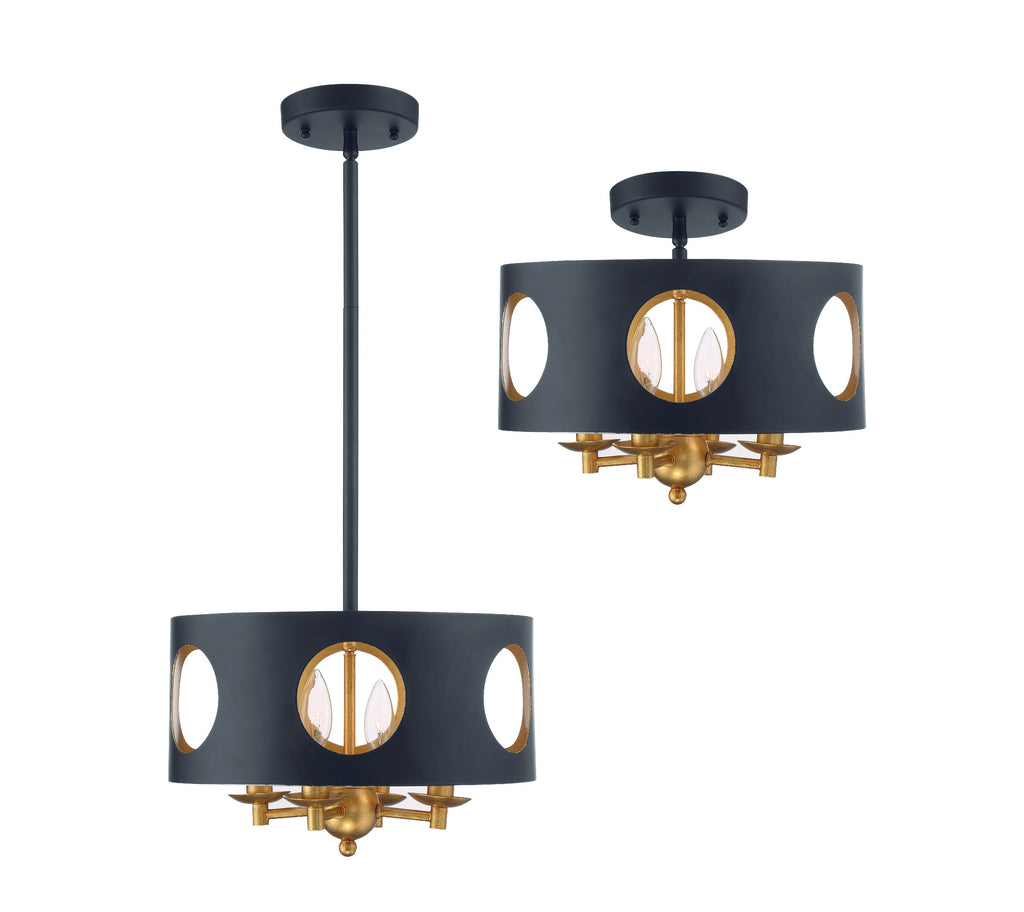 ##Antique Hardware## Odelle 4 Light Black + Antique Gold Mini Chandelier