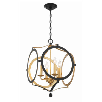 ##Antique Hardware## Odelle 4 Light Black + Antique Gold Chandelier