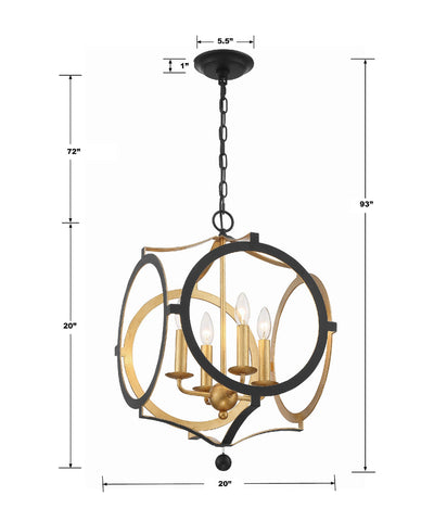 ##Antique Hardware## Odelle 4 Light Black + Antique Gold Chandelier