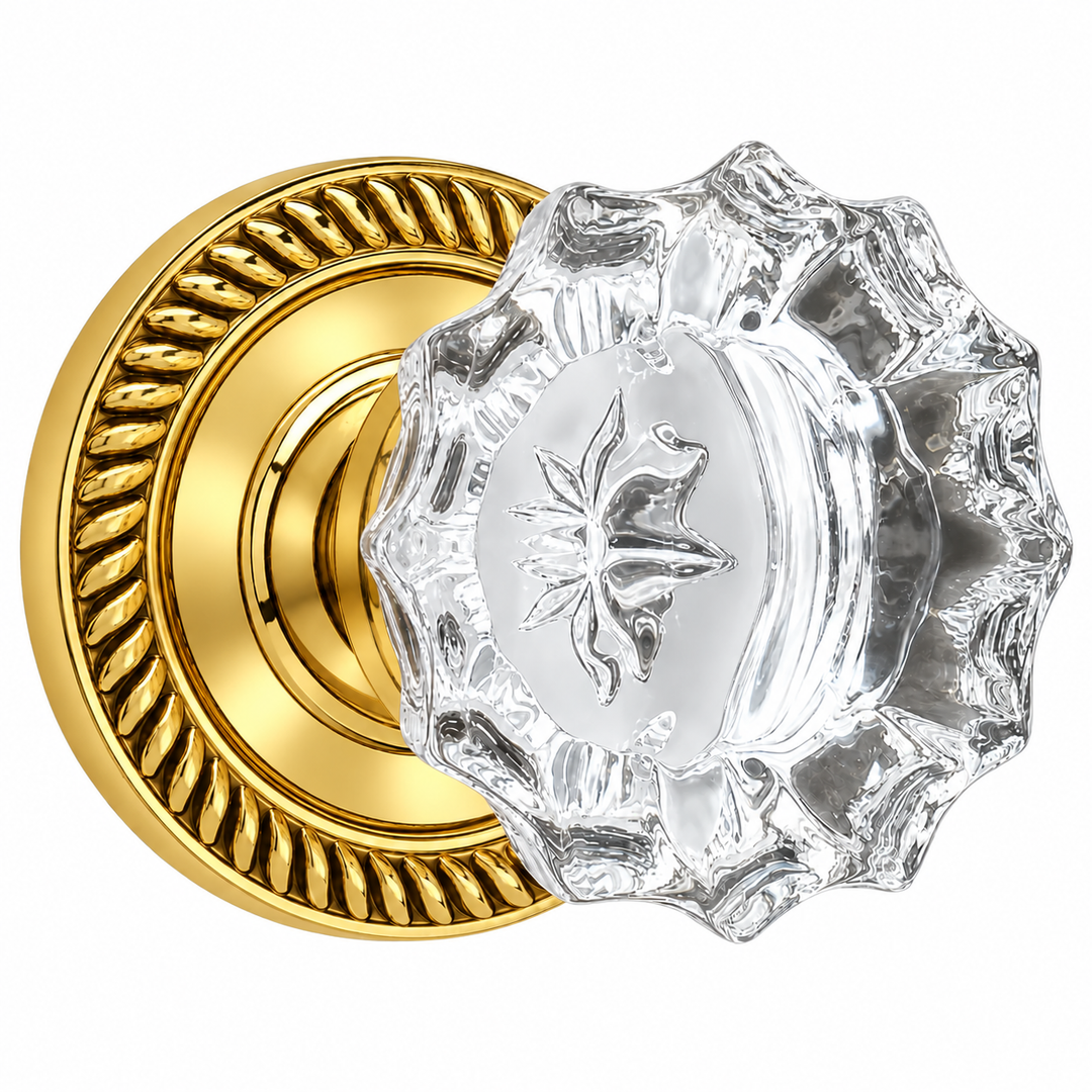 Georgian Roped Rosette Door Set with Fluted Crystal Door Knobs (Several Finishes Available)