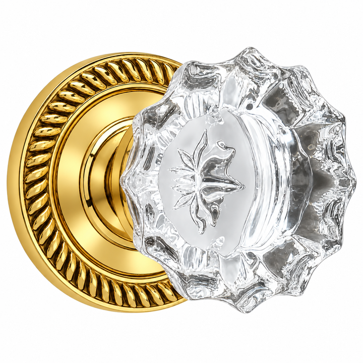 Georgian Roped Rosette Door Set with Fluted Crystal Door Knobs (Several Finishes Available)