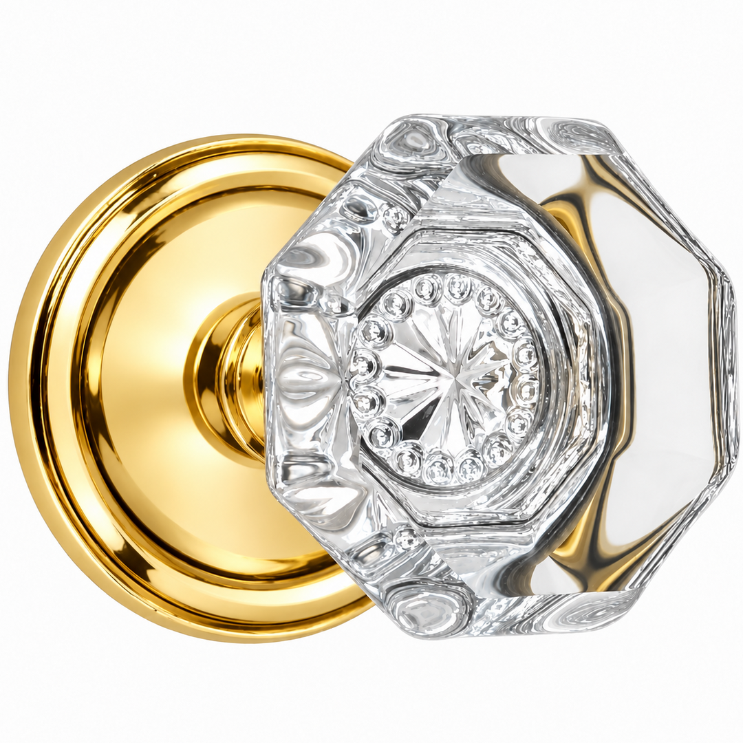 Traditional Rosette Door Set with Octagon Crystal Door Knobs (Several Finishes Available)