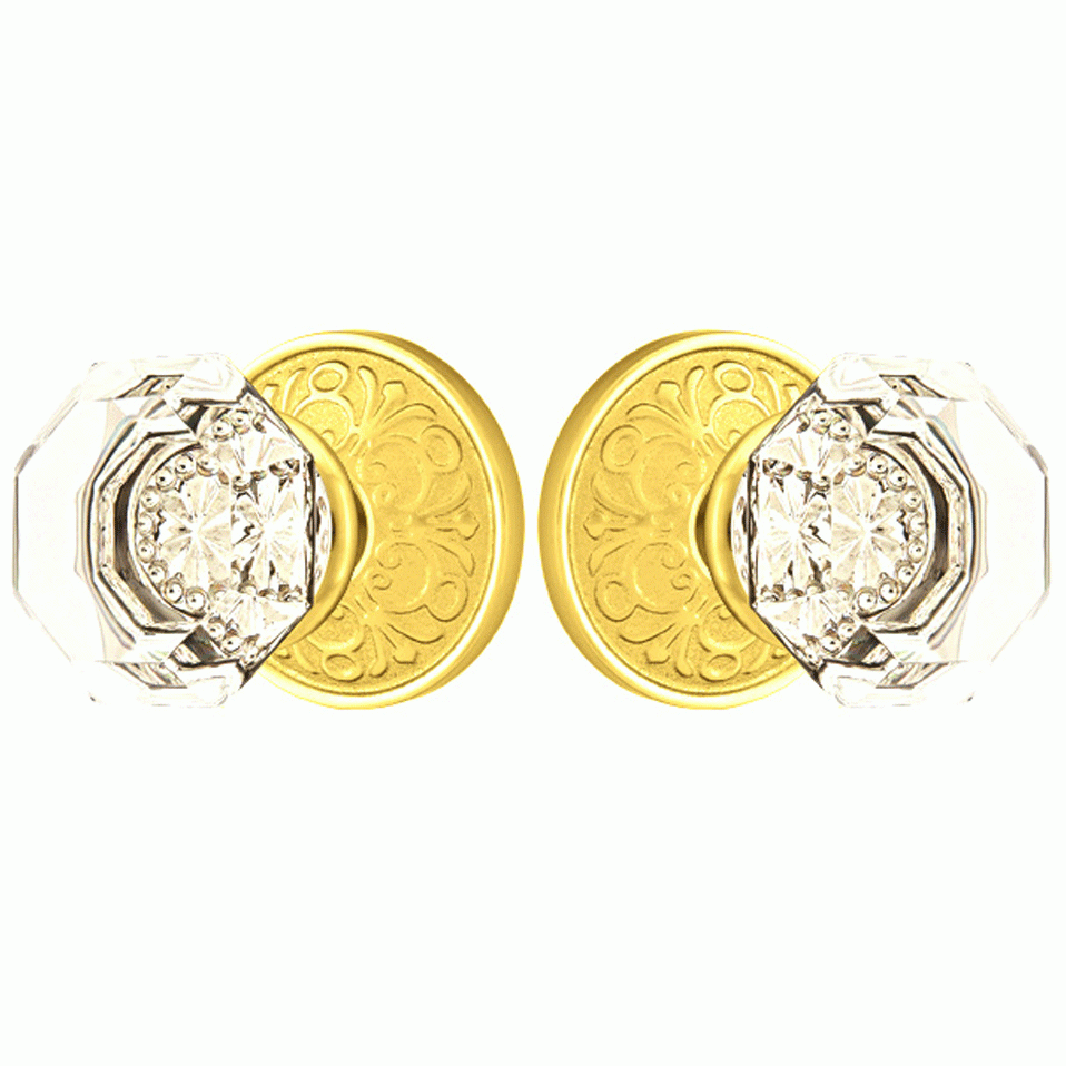 Antique Hardware Emtek Crystal Old Town Clear Door Knob Set With Lancaster Rosette (Several Finish Options) EMTEK GLASS CRYSTAL OLD TOWN DOOR KNOB