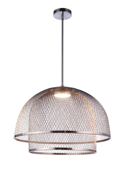 Antique Hardware 24.25” Diameter Sculptural Statement Metal Mesh Dome 2 Shade Pendant in Brushed Polished Nickel Pendant