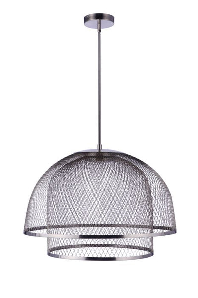 Antique Hardware 24.25” Diameter Sculptural Statement Metal Mesh Dome 2 Shade Pendant in Brushed Polished Nickel Pendant