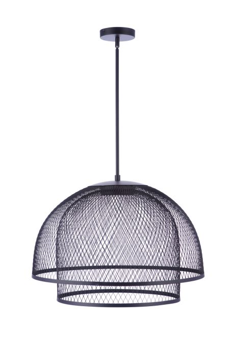 Antique Hardware 24.25” Diameter Sculptural Statement Metal Mesh Dome 2 Shade Pendant in Flat Black Pendant