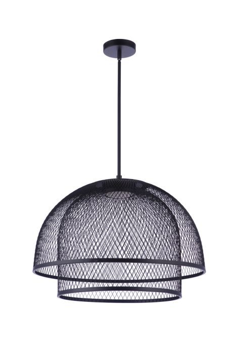 ##Antique Hardware## 24.25” Diameter Sculptural Statement Metal Mesh Dome 2 Shade Pendant in Flat Black