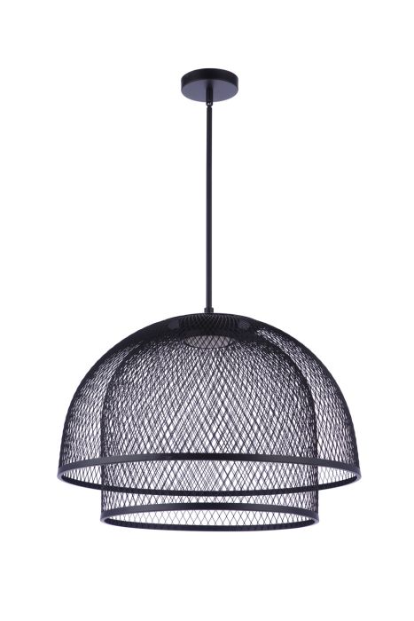 Antique Hardware 24.25” Diameter Sculptural Statement Metal Mesh Dome 2 Shade Pendant in Flat Black Pendant