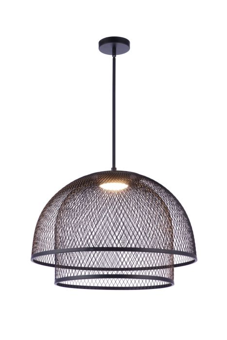 Antique Hardware 24.25” Diameter Sculptural Statement Metal Mesh Dome 2 Shade Pendant in Flat Black Pendant