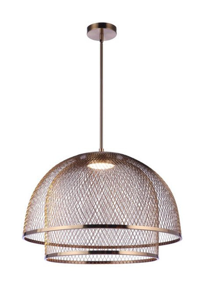 Antique Hardware 24.25” Diameter Sculptural Statement Metal Mesh Dome 2 Shade Pendant in Satin Brass Pendant