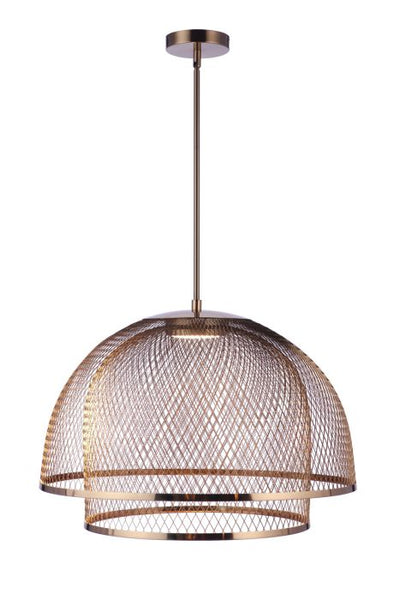 Antique Hardware 24.25” Diameter Sculptural Statement Metal Mesh Dome 2 Shade Pendant in Satin Brass Pendant