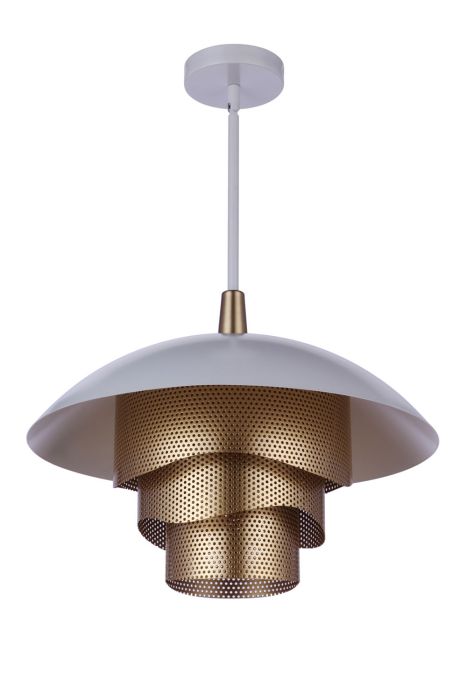 Antique Hardware 19” Diameter Sculptural Statement Dome Pendant with Perforated Metal Shades in Matte White/Matte Gold Pendant