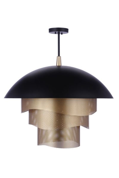 Antique Hardware 31.25” Diameter Sculptural Statement Dome Pendant with Perforated Metal Shades in Flat Black/Matte Gold Pendant