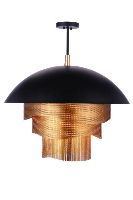 ##Antique Hardware## 31.25” Diameter Sculptural Statement Dome Pendant with Perforated Metal Shades in Flat Black/Matte Gold