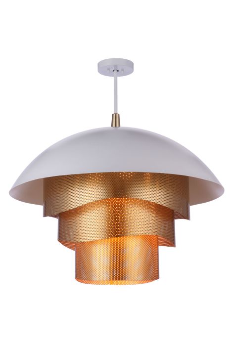 Antique Hardware 31.25” Diameter Sculptural Statement Dome Pendant with Perforated Metal Shades in Matte White/Matte Gold Pendant