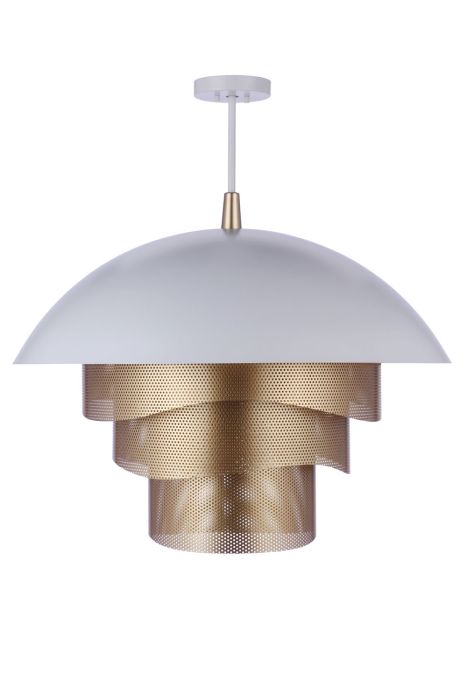 Antique Hardware 31.25” Diameter Sculptural Statement Dome Pendant with Perforated Metal Shades in Matte White/Matte Gold Pendant