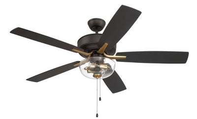 Antique Hardware 52" Pro Plus 101 in Flat Black/Satin Brass w/ Black Walnut/Flat Black Blades Ceiling Fan