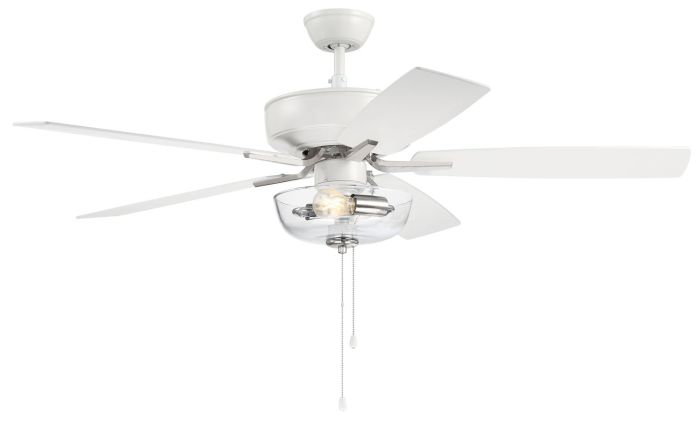 Antique Hardware 52" Pro Plus 101 in White/Polished Nickel w/ White/Washed Oak Blades Ceiling Fan