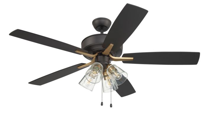 Antique Hardware 52" Pro Plus 104 in Flat Black/Satin Brass w/ White/Washed Oak Blades Ceiling Fan