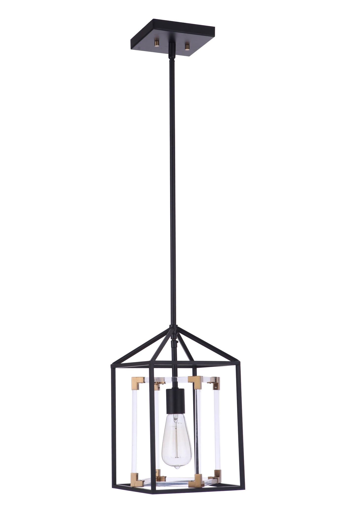 ##Antique Hardware## Aaron 1 Light Acrylic Pendant in Flat Black/Satin Brass