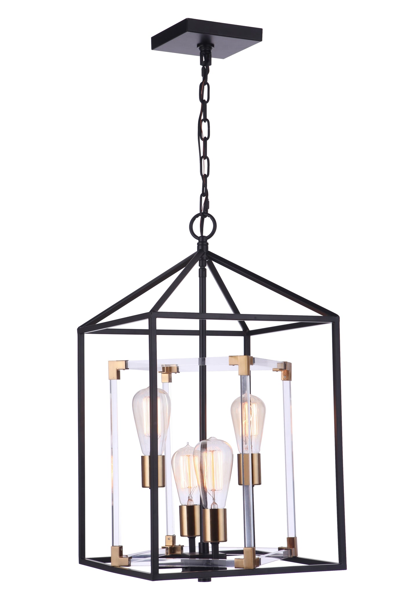 ##Antique Hardware## Aaron 4 Light Acrylic Pendant in Flat Black/Satin Brass