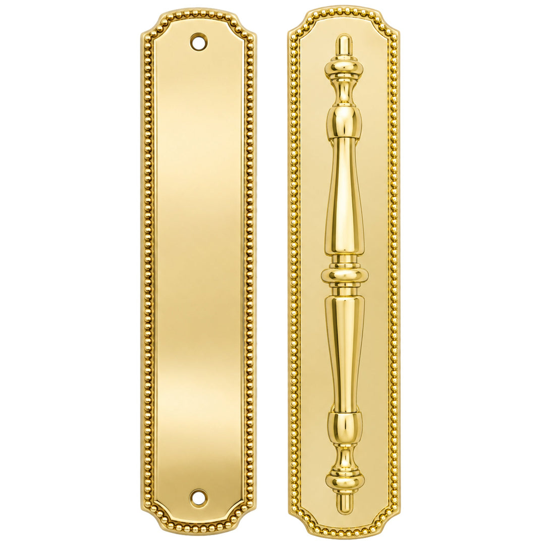 11 1/2 Inch Solid Brass Beaded Push & Pull Plate Set (Several Finishes Available)