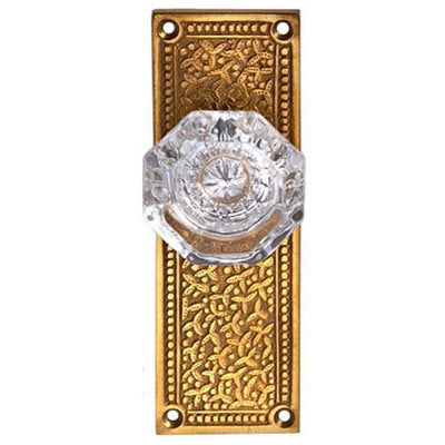 Rice Pattern Backplate Door Set with Octagon Crystal Door Knobs (Several Finishes Available)