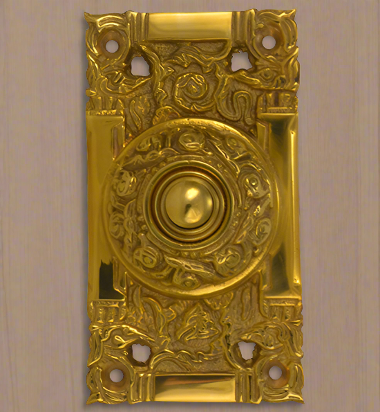 ##Antique Hardware## 4 1/4 Inch Art Nouveau Solid Brass Doorbell