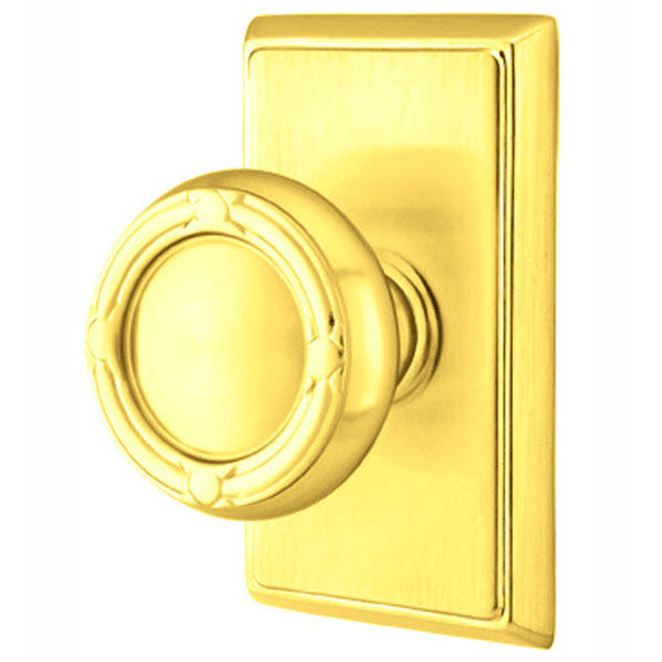 ##Antique Hardware## Solid Brass Ribbon & Reed Door Knob Set With Rectangular Rosette (Several Finish Options)