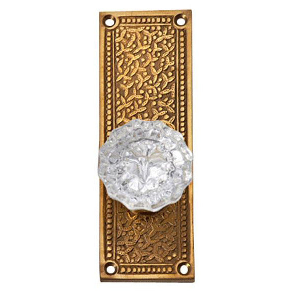 Traditional Fluted Crystal Glass Door Knob Set with Rice Pattern Backplate