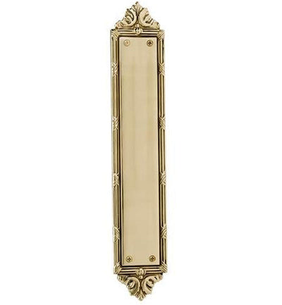 13 3/4 Inch Solid Brass Ribbon & Reed Push Plate in Several Finishes