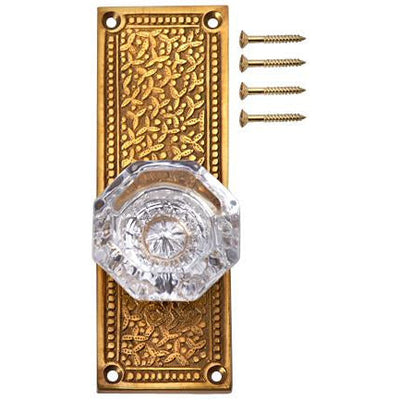 ##Antique Hardware## Rice Pattern Backplate Door Set with Octagon Crystal Door Knobs (Several Finishes Available)