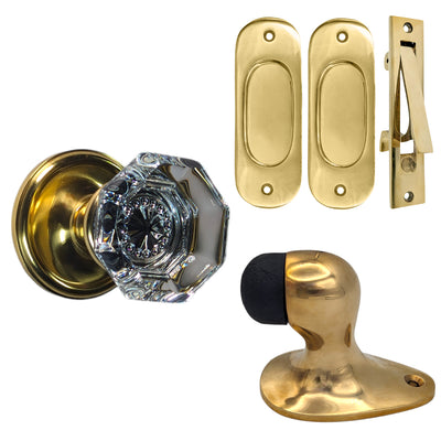 Traditional Door Set with Crystal Door Knobs and Brass Pulls (Several Finishes Available)