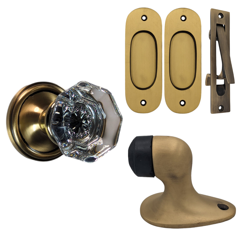 Traditional Door Set with Crystal Door Knobs and Brass Pulls (Several Finishes Available)