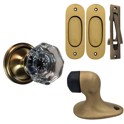 Traditional Door Set with Crystal Door Knobs and Brass Pulls (Several Finishes Available)