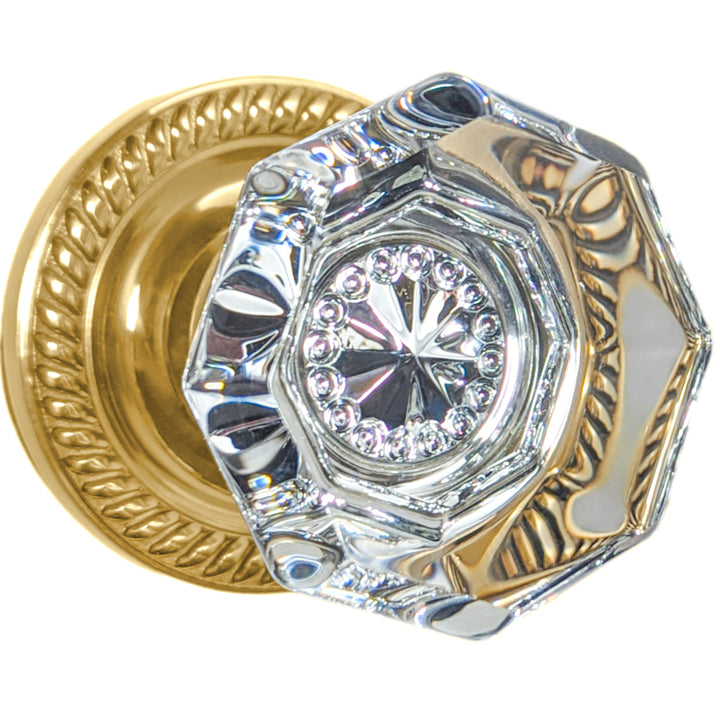 Georgian Roped Rosette Door Sets with Octagon Crystal Door Knobs (Several Finishes Available)