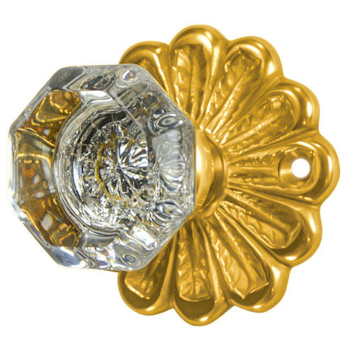 Maltesia Flower Rosette Door Set with Crystal Octagon Door Knobs (Several Finishes Available)