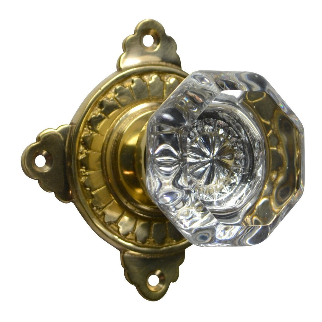 Antique Hardware Art Deco Rosette Door Set with Octagon Crystal Door Knobs (Several Finishes Available) Glass Door Knob Vintage