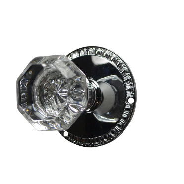 Crystal Octagon Glass Doorknobs with Egg & Dart Rosette (Several Finishes Available)