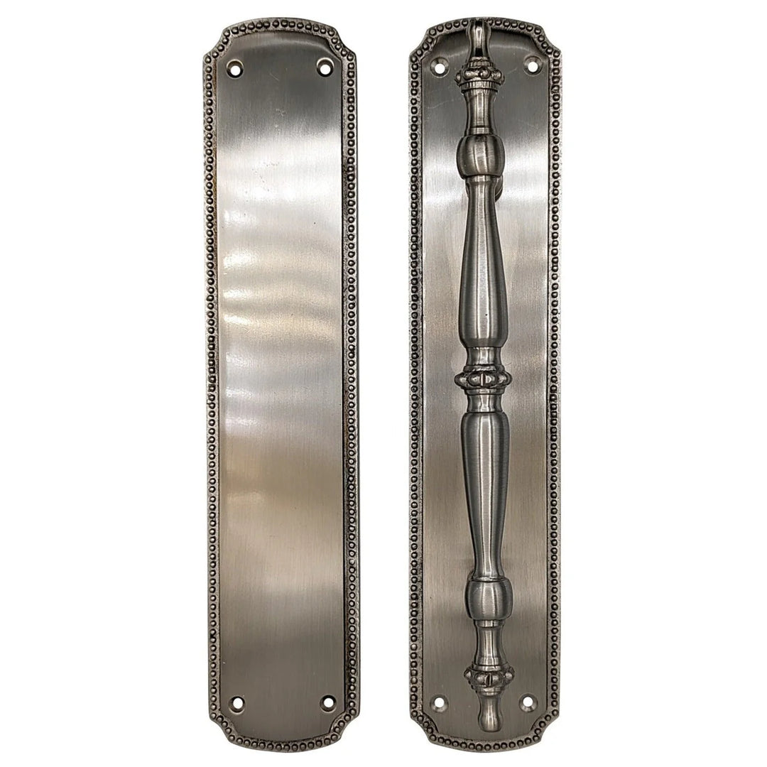 11 1/2 Inch Solid Brass Beaded Push & Pull Plate Set (Several Finishes Available)