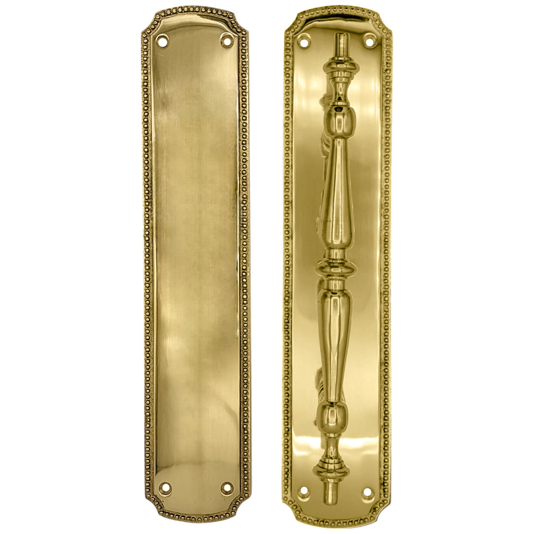 ##Antique Hardware## 11 1/2 Inch Solid Brass Beaded Push & Pull Plate Set (Several Finishes Available)