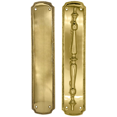 ##Antique Hardware## 11 1/2 Inch Solid Brass Beaded Push & Pull Plate Set