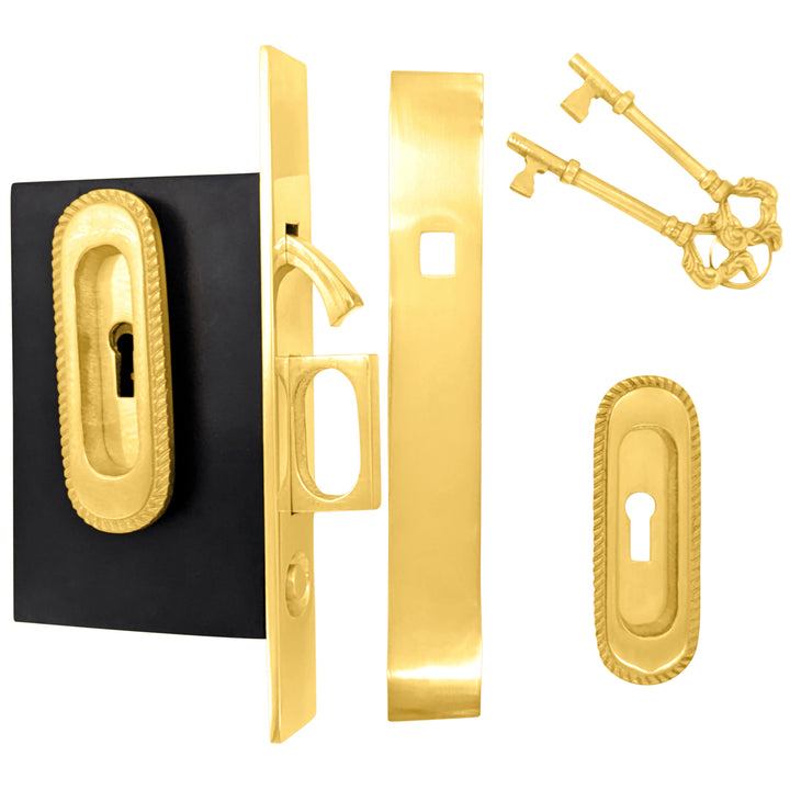 Georgian Oval Pattern Pocket Privacy (Lock) Style Door Set