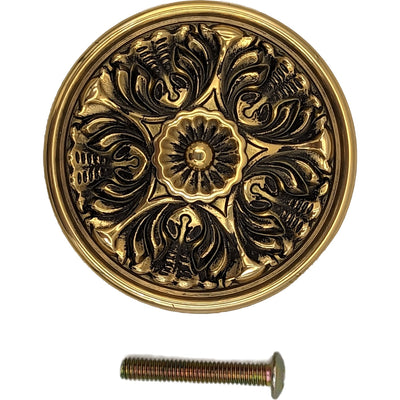 2 Inch Solid Brass Victorian Floral Cabinet & Furniture Knob (Several Finishes Available)