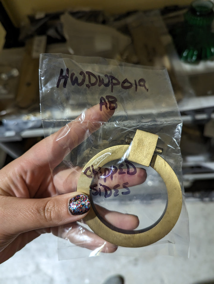 ##Antique Hardware## Open Box Sale Item 3 Inch Mission Style Solid Brass Drawer Ring Pull (Antique Brass Finish)